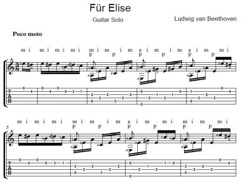 Download Free Guitar Sheet Music | Fur Elise | Guitar | Includes TAB