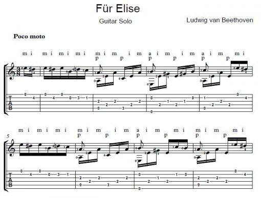 Fur Elise Guitar Solo Sheet Music Free