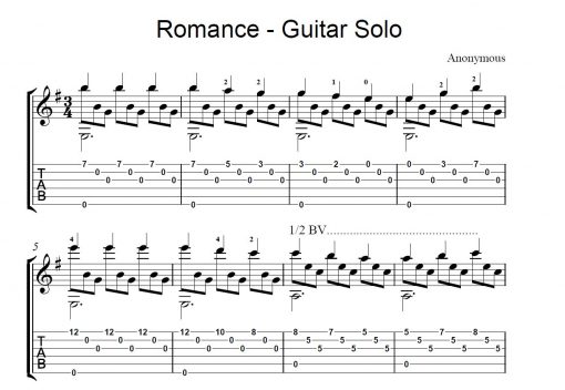 Romance Guitar Solo Sheet Music