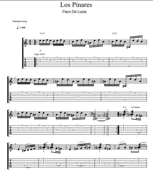 Flamenco Guitar Sheet Music | Los Pinares by Paco de Lucia